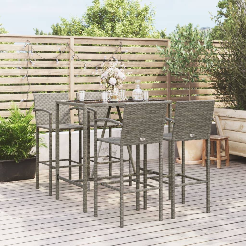 vidaXL 5-tlg. Gartenbar-Set Grau Poly Rattan