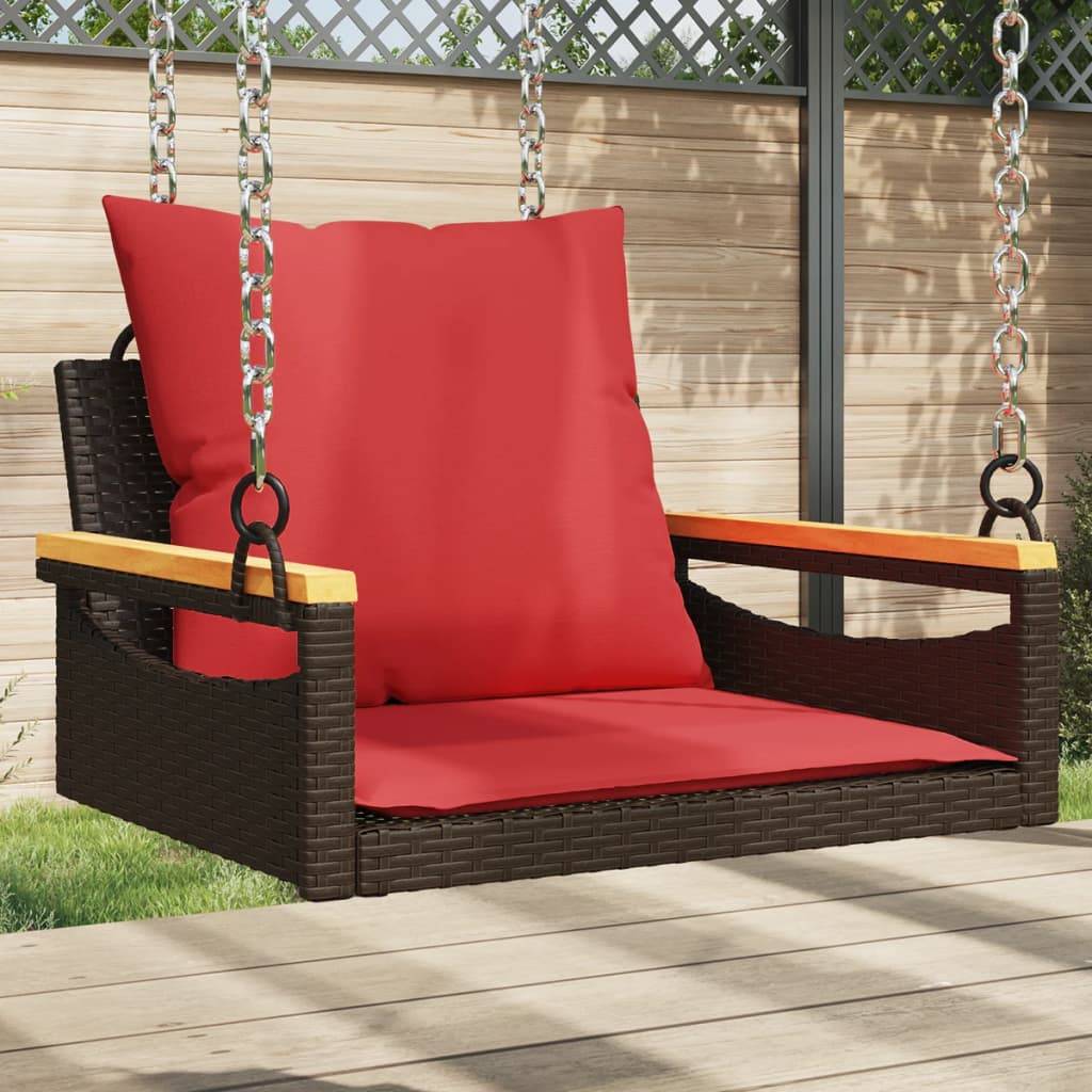 vidaXL Hängesessel mit Kissen Braun 63x62x40 cm Poly Rattan