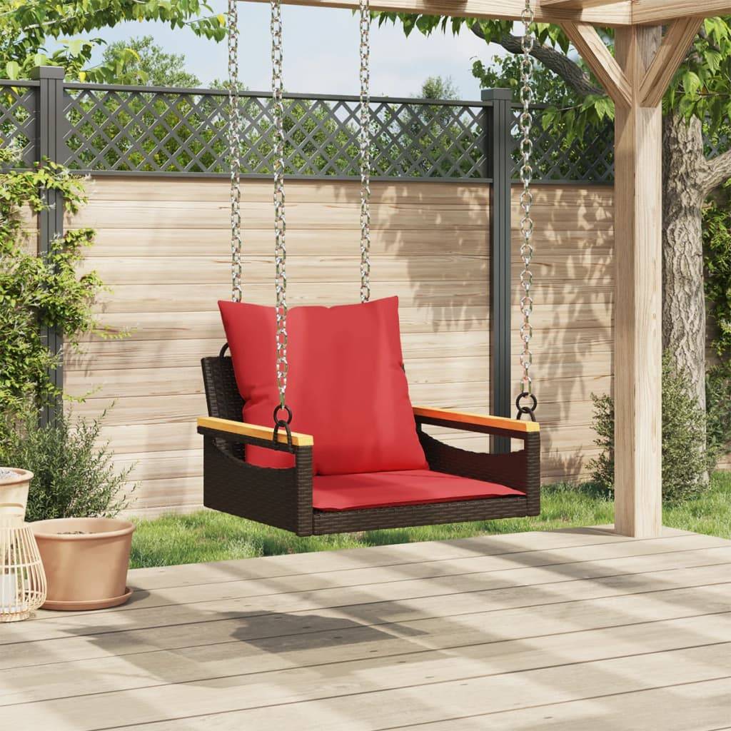 vidaXL Hängesessel mit Kissen Braun 63x62x40 cm Poly Rattan