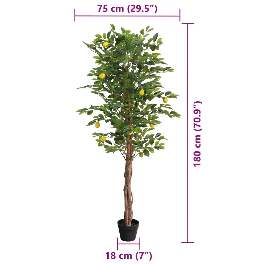 vidaXL Zitronenbaum Künstlich mit 3 Stämmen Grün 180 cm PP