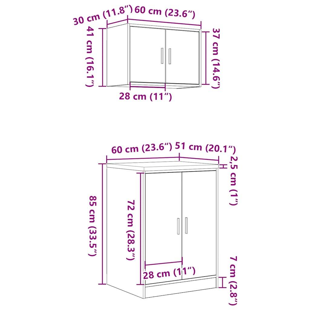 vidaXL Garagenschränke 2 Stk. Räuchereiche Holzwerkstoff