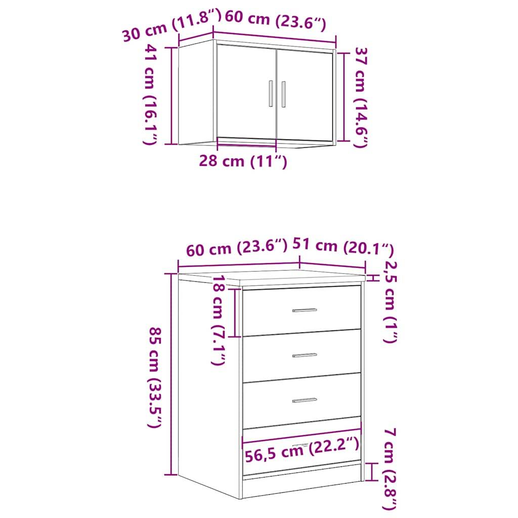 vidaXL Garagenschränke 2 Stk. Weiß Holzwerkstoff