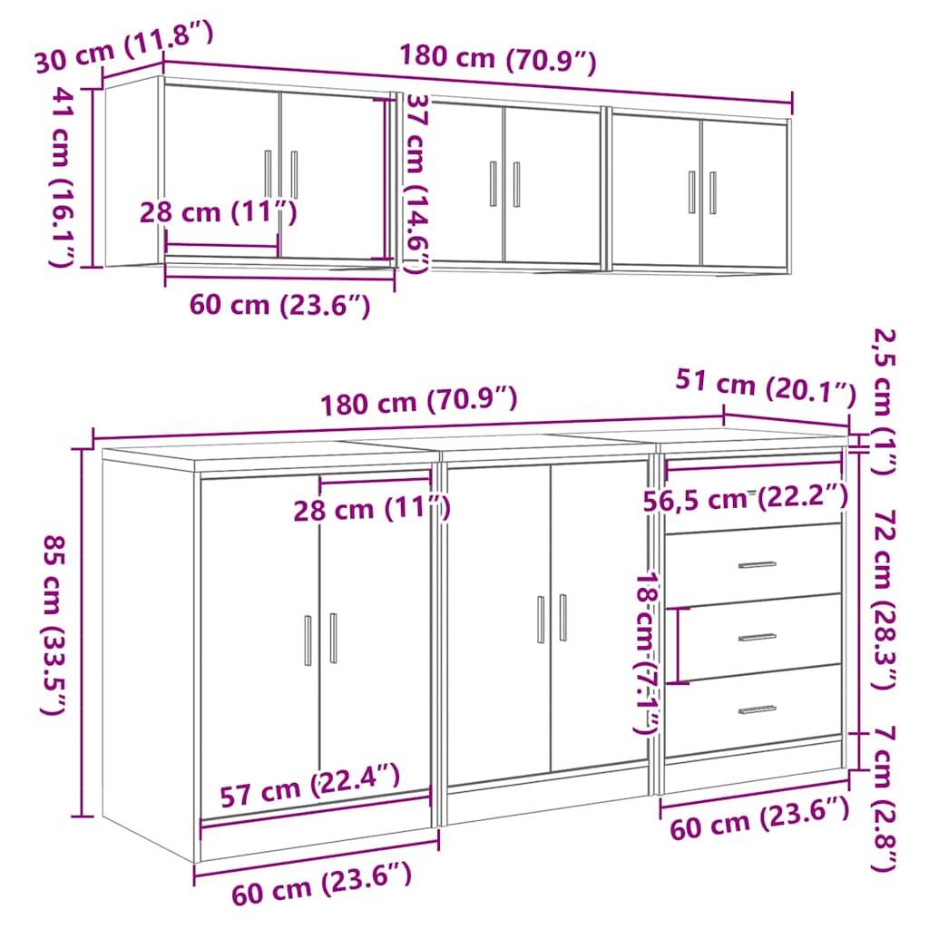 vidaXL Garagenschränke 6 Stk. Betongrau Holzwerkstoff