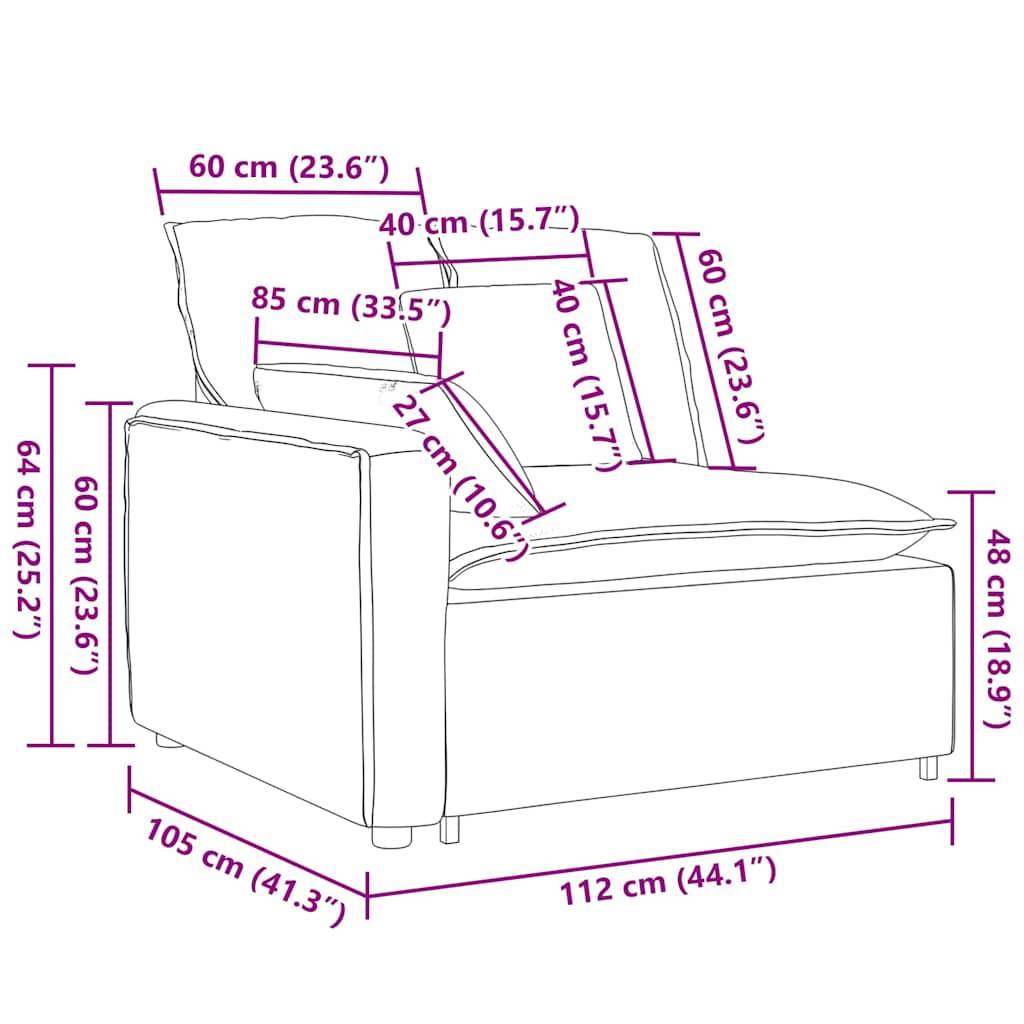 vidaXL Modulares Sofa Endmodul mit Armlehne Kissen Blau 100 cm
