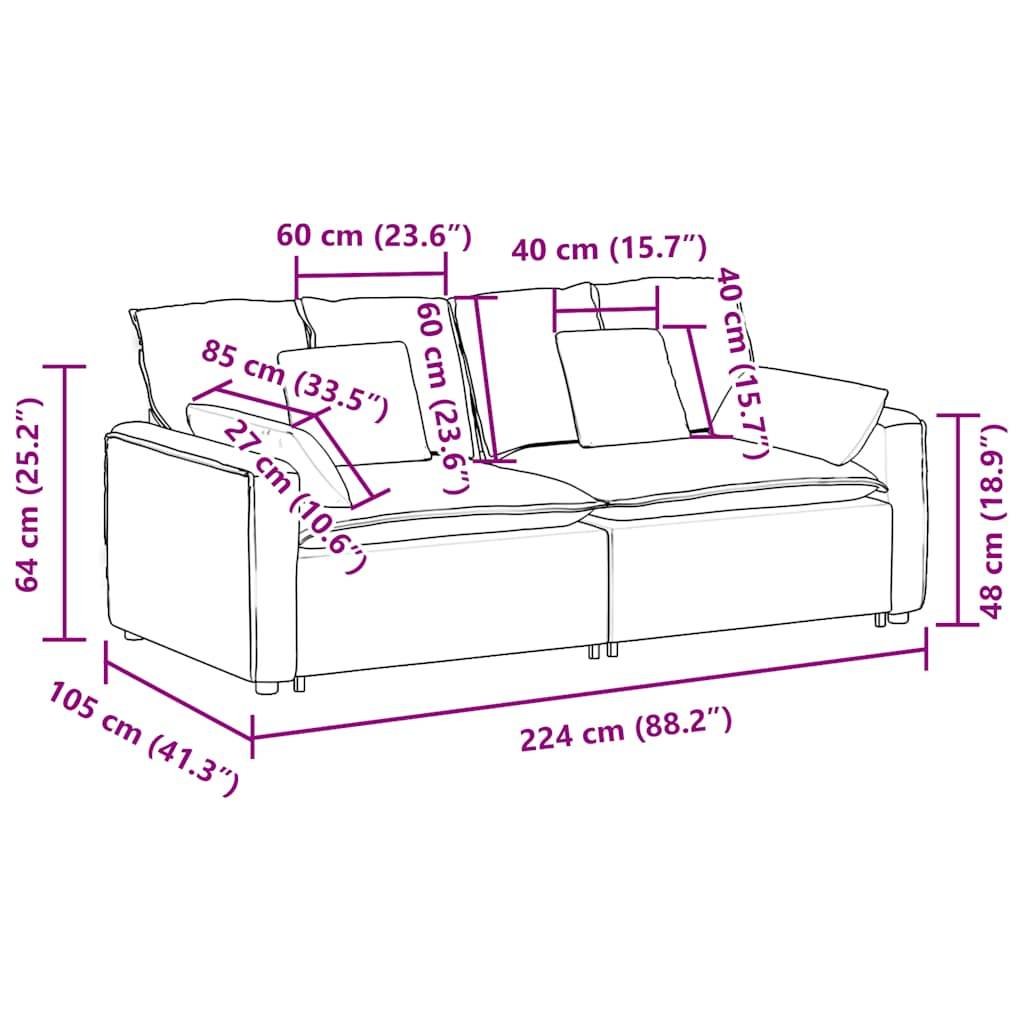 vidaXL Modulares Sofa mit Kissen Hellgrau