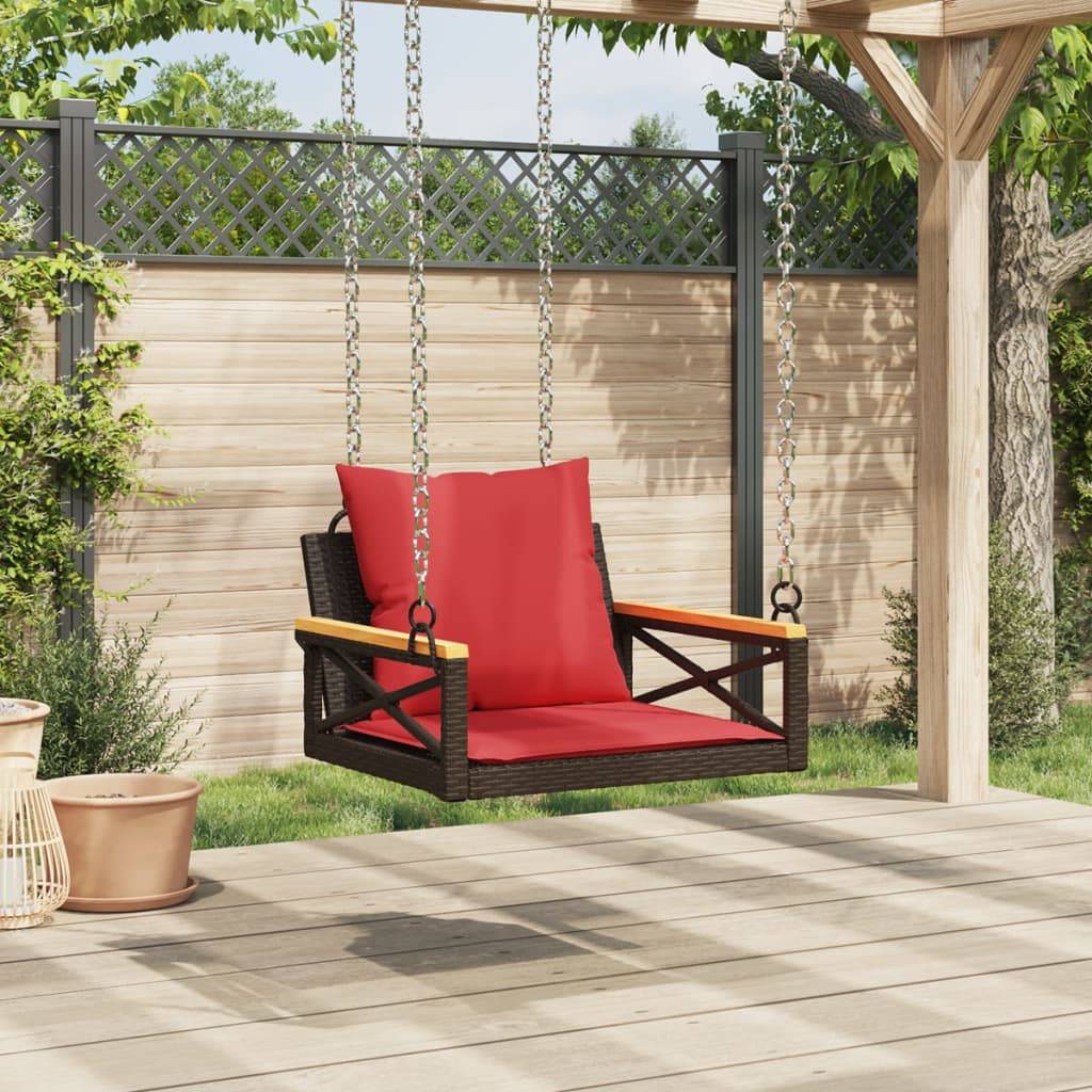 vidaXL Hängesessel mit Kissen Braun 63x62x40 cm Poly Rattan