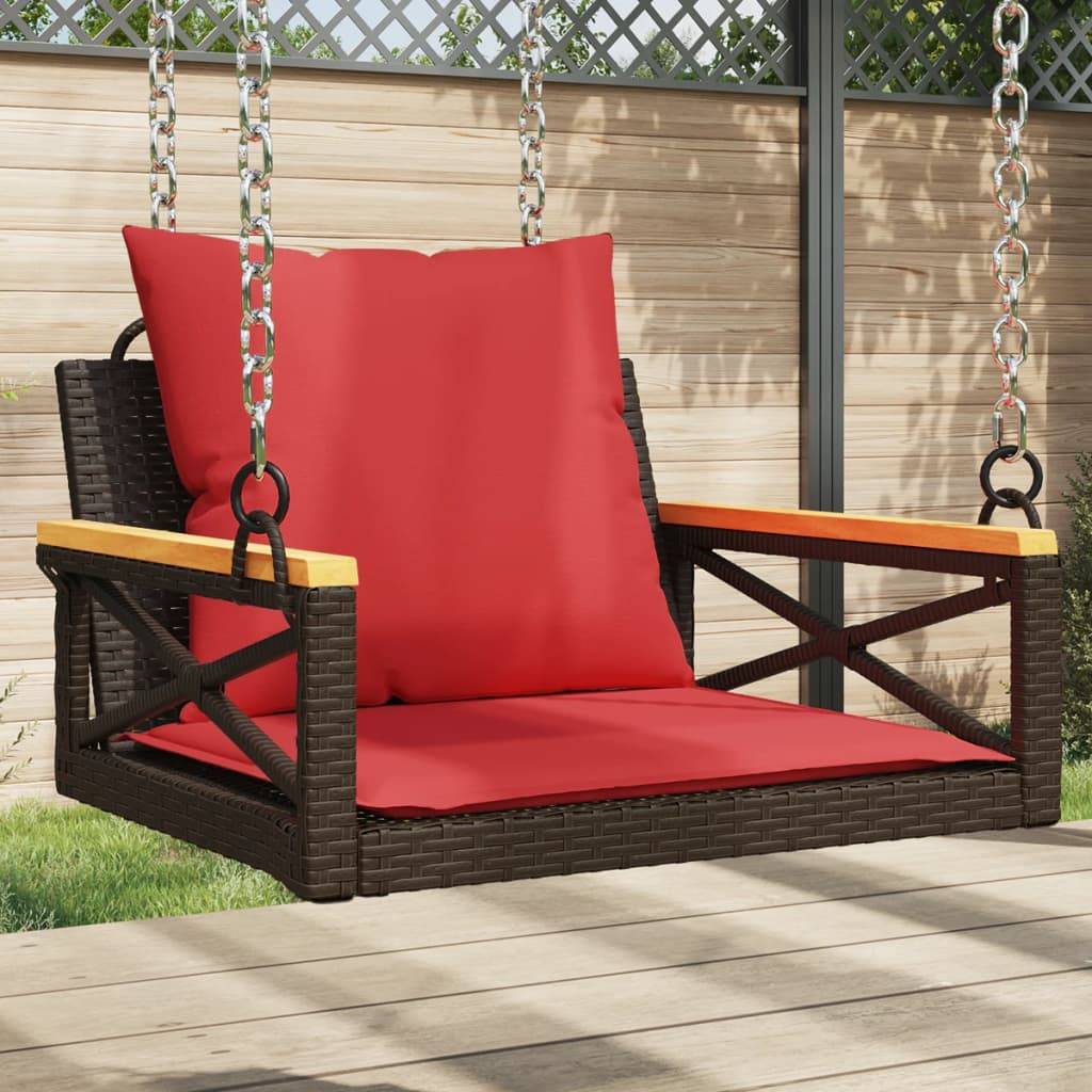vidaXL Hängesessel mit Kissen Braun 63x62x40 cm Poly Rattan