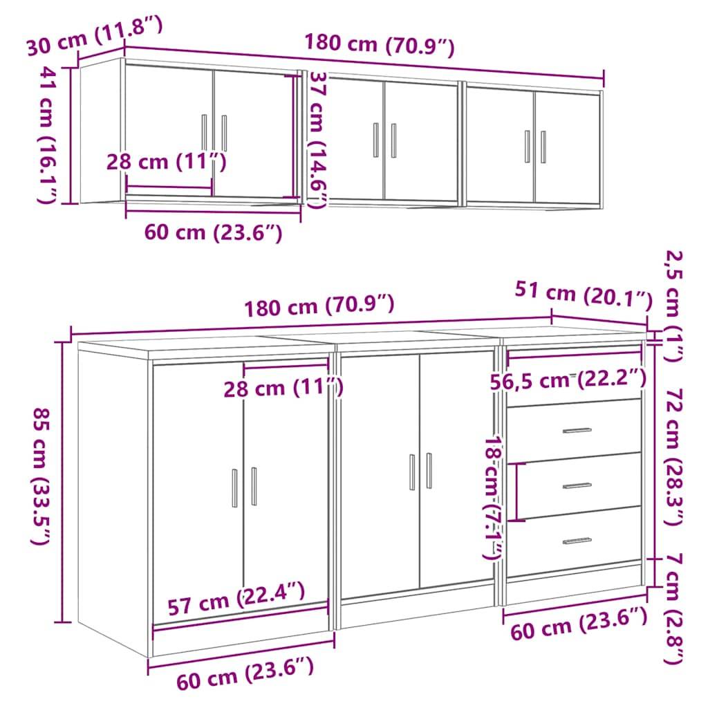 vidaXL Garagenschränke 6 Stk. Weiß Holzwerkstoff