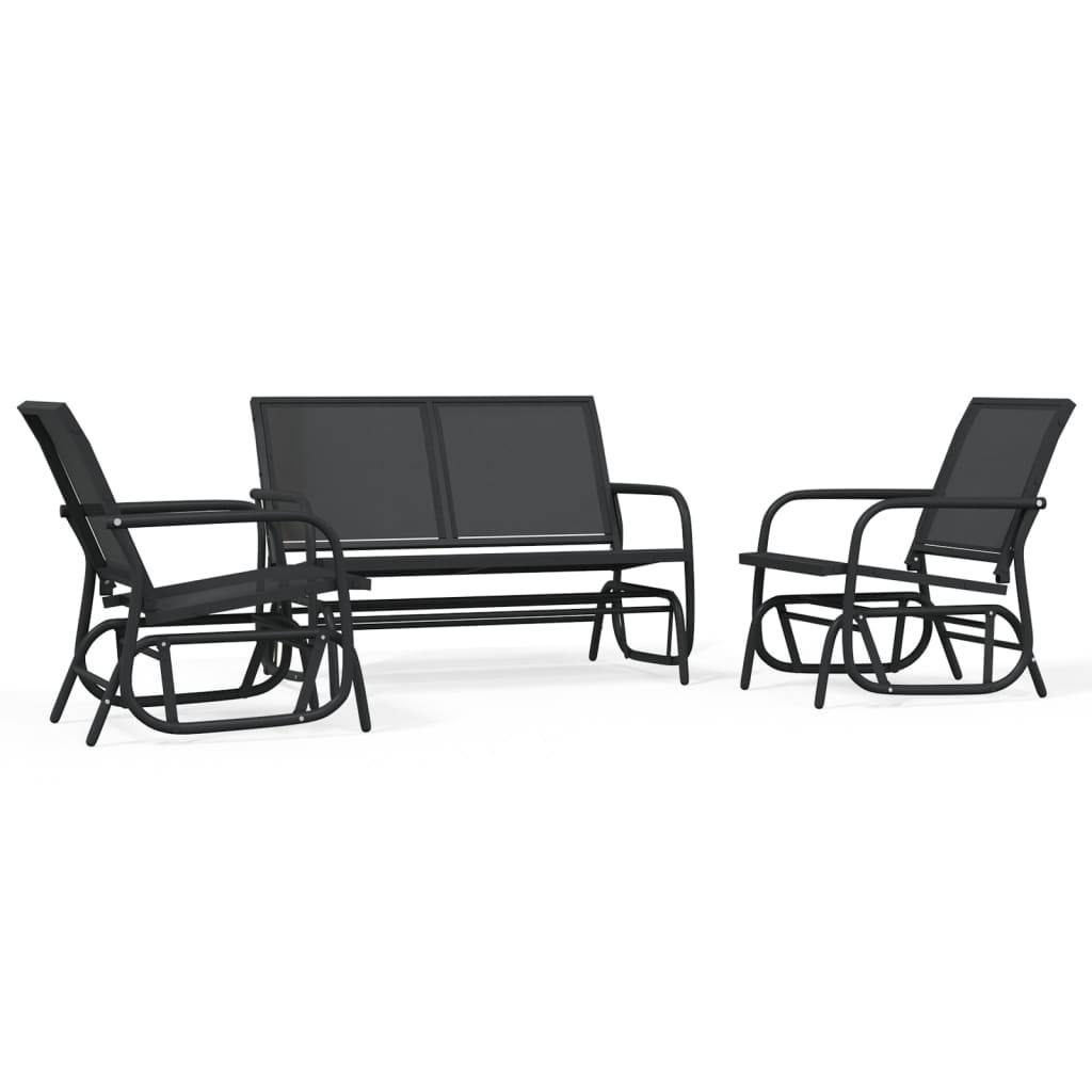 vidaXL 3-tlg. Garten-Lounge-Set Schaukel Schwarz Textilene und Stahl