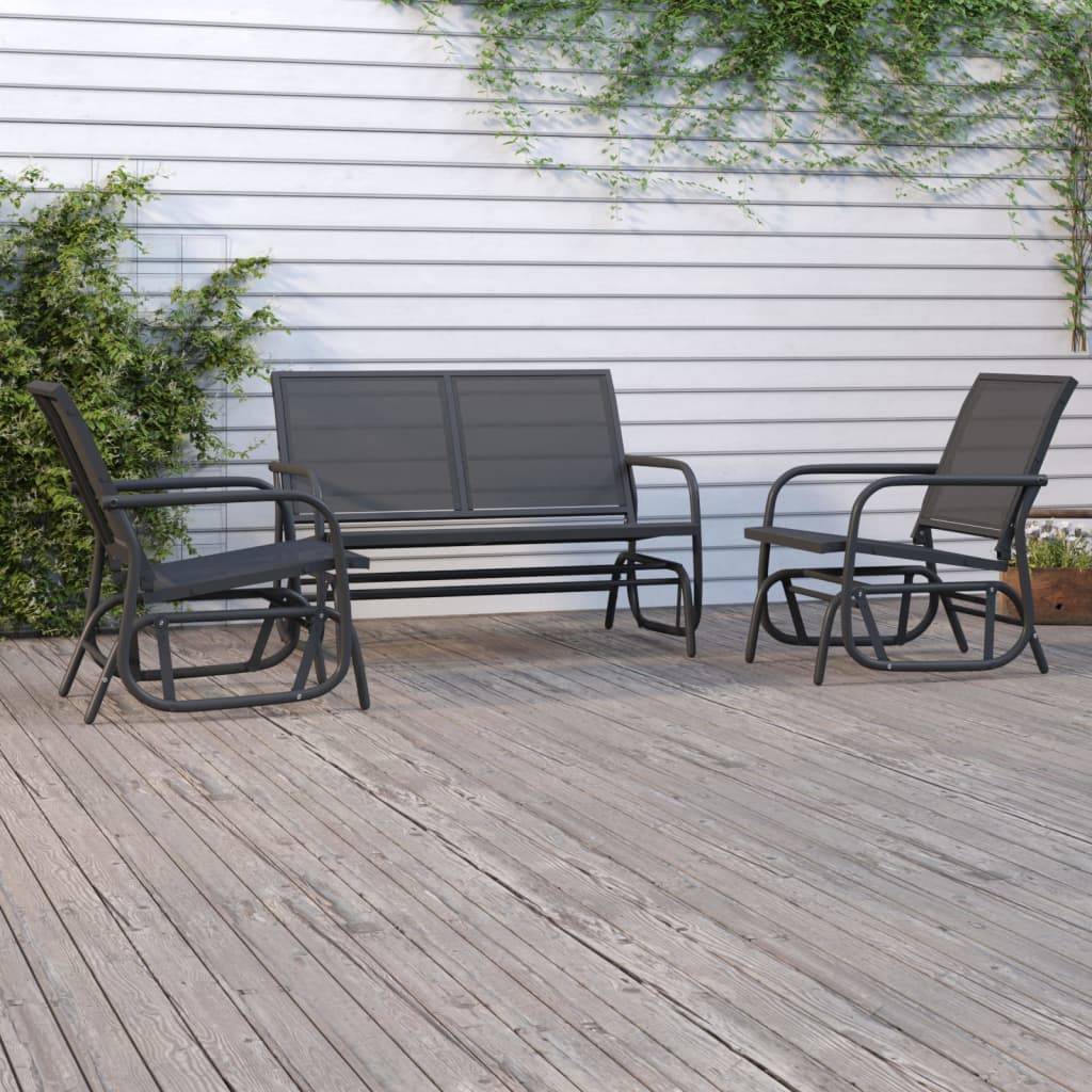 vidaXL 3-tlg. Garten-Lounge-Set Schaukel Schwarz Textilene und Stahl