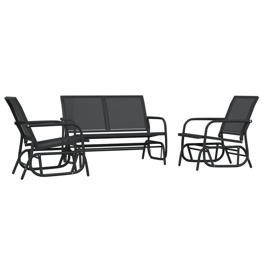 vidaXL 3-tlg. Garten-Lounge-Set Schaukel Schwarz Textilene und Stahl
