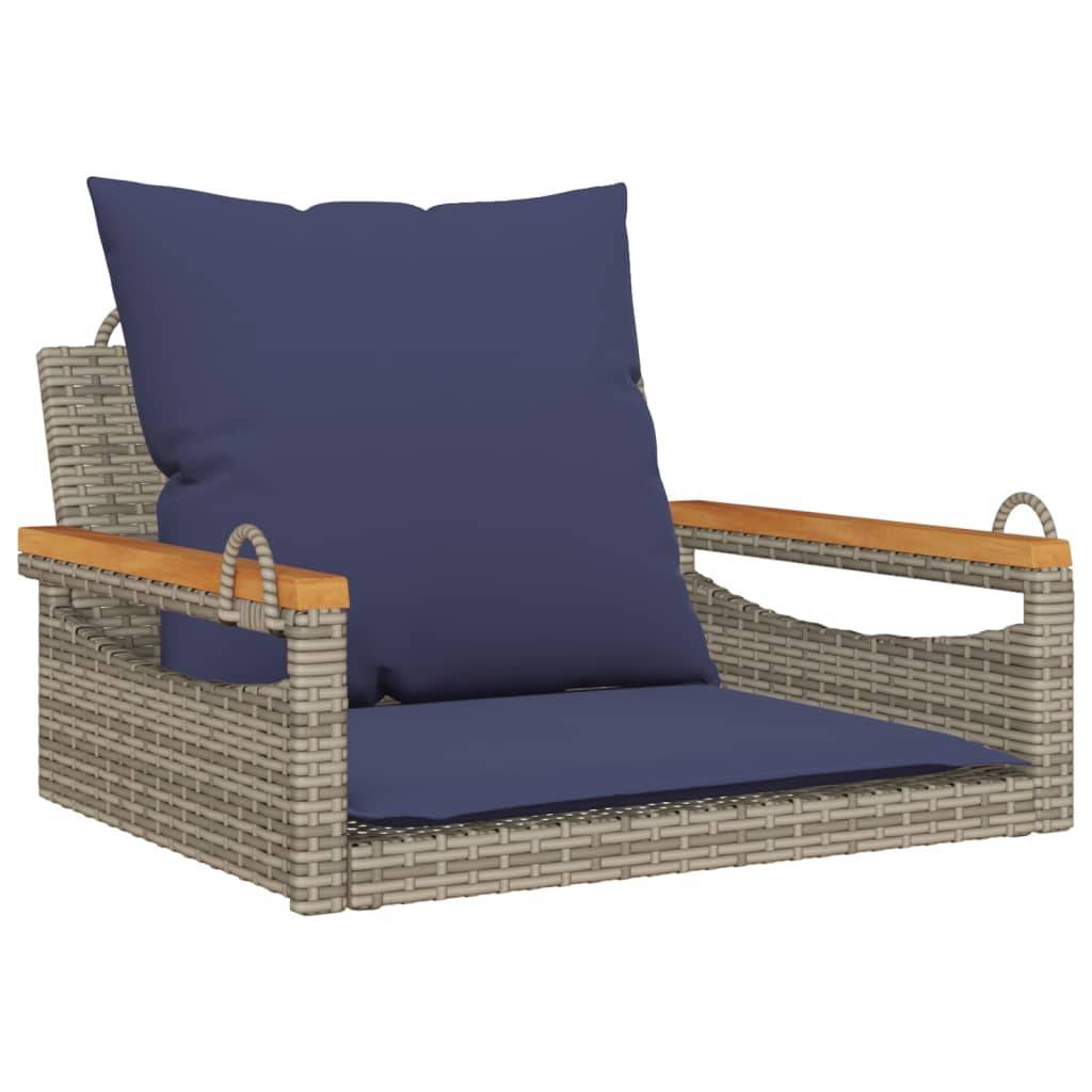 vidaXL Hängesessel mit Kissen Grau 63x62x40 cm Poly Rattan