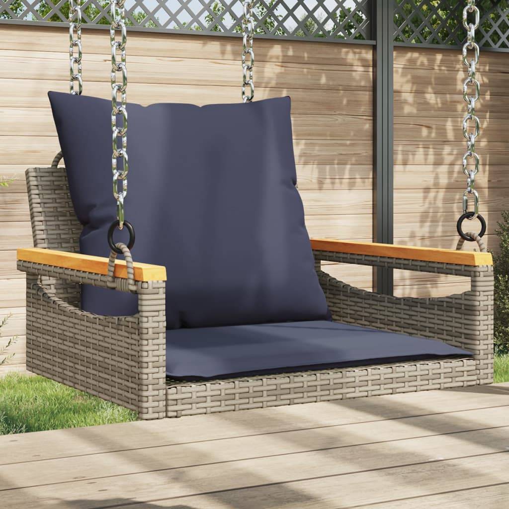 vidaXL Hängesessel mit Kissen Grau 63x62x40 cm Poly Rattan