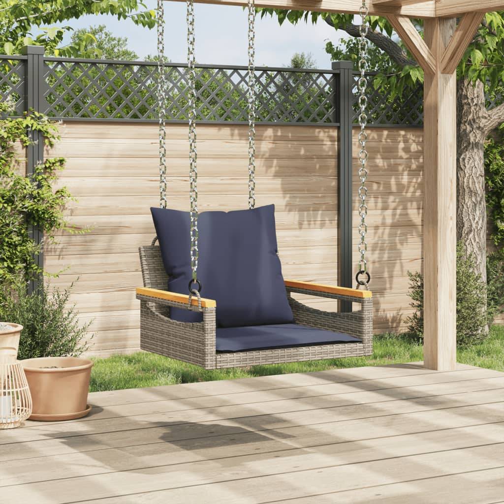 vidaXL Hängesessel mit Kissen Grau 63x62x40 cm Poly Rattan