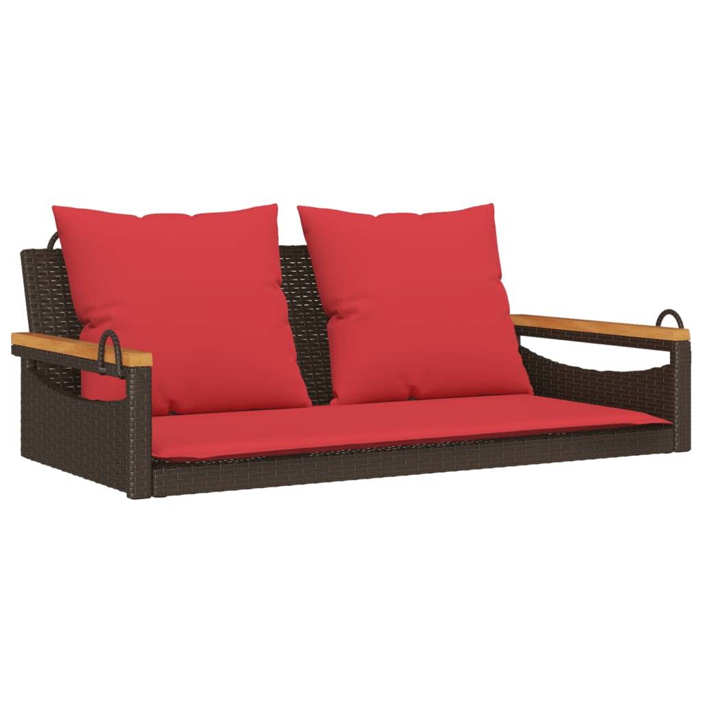 vidaXL Hängebank mit Kissen Braun 109x62x40 cm Poly Rattan