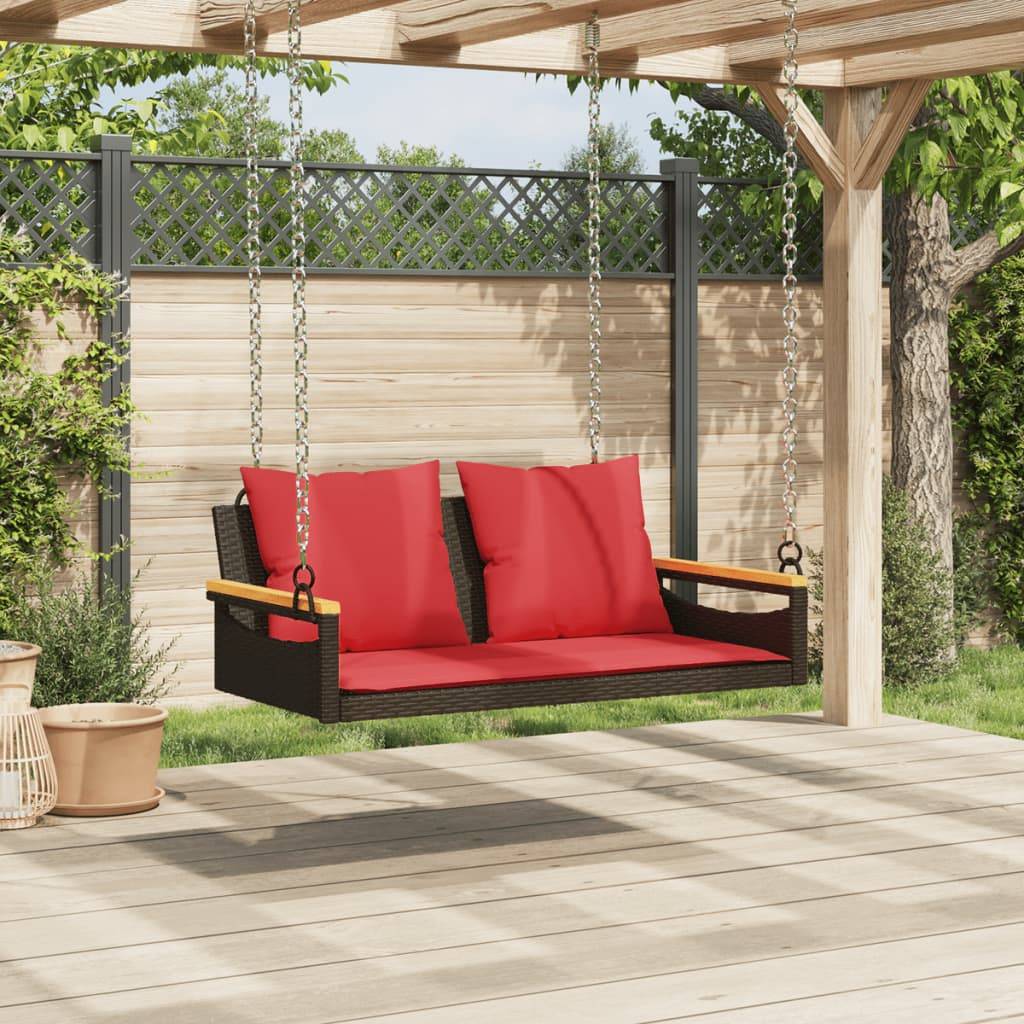 vidaXL Hängebank mit Kissen Braun 109x62x40 cm Poly Rattan