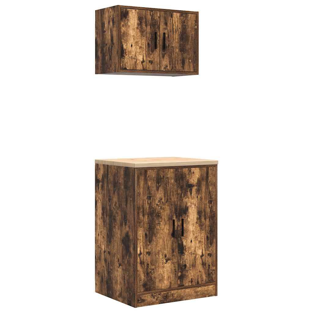 vidaXL Garagenschränke 2 Stk. Räuchereiche Holzwerkstoff