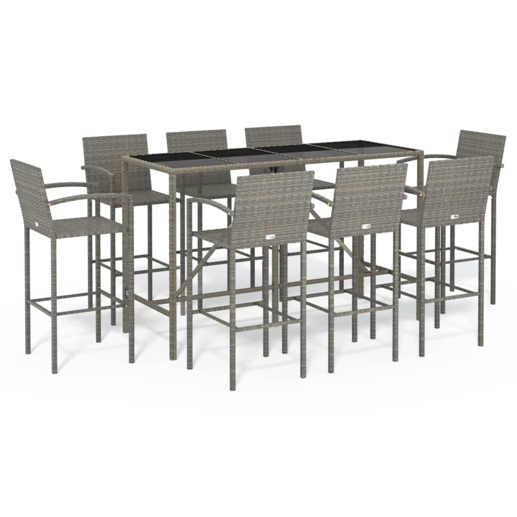 vidaXL 9-tlg. Gartenbar-Set Grau Poly Rattan
