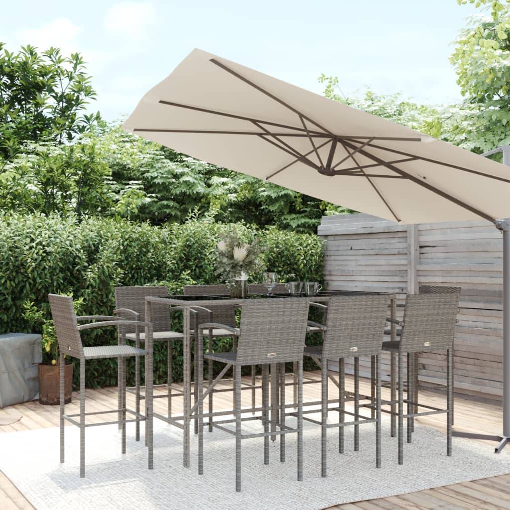 vidaXL 9-tlg. Gartenbar-Set Grau Poly Rattan