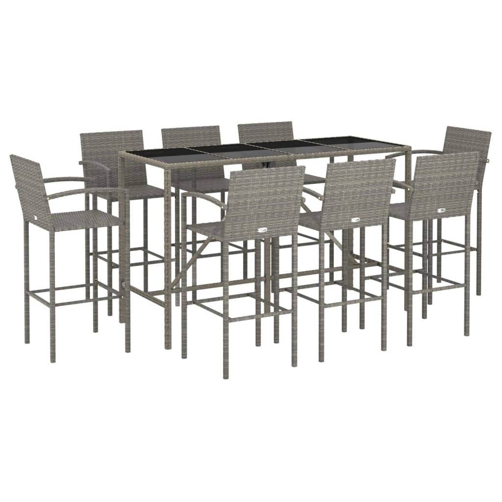 vidaXL 9-tlg. Gartenbar-Set Grau Poly Rattan