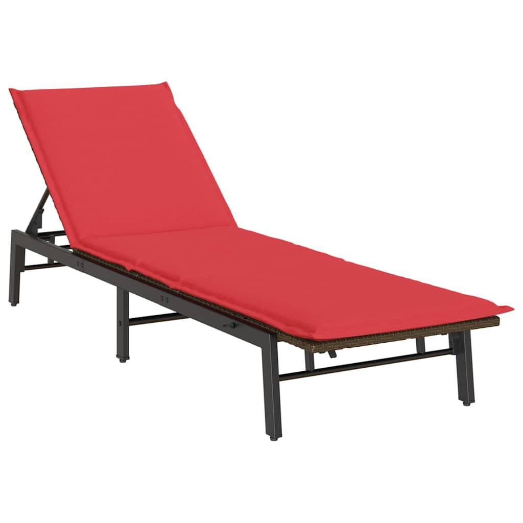 vidaXL Sonnenliege mit Auflage Braun Poly Rattan