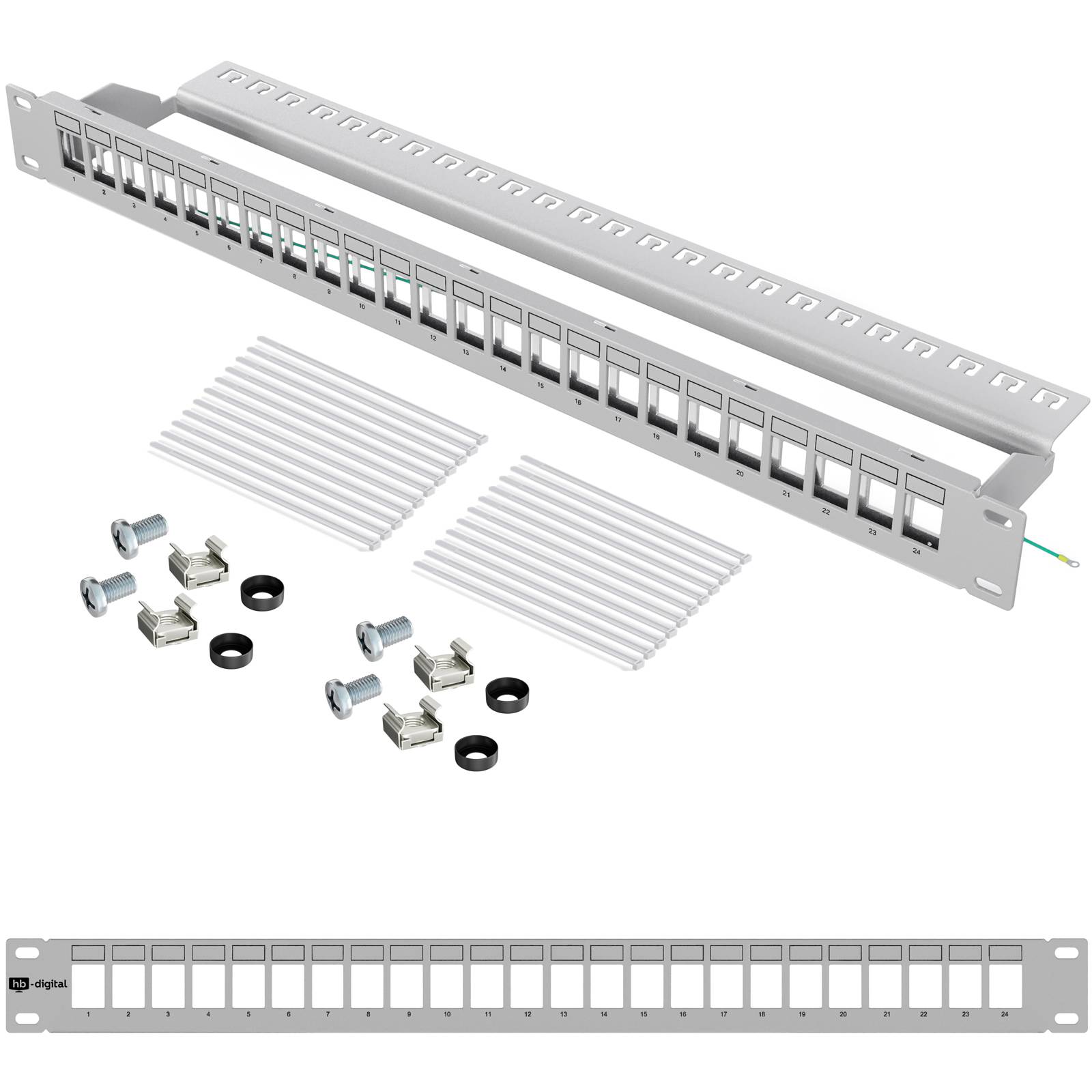 hb-digital Patchpanel 19 zoll / Patchfeld 24-Port für Keystone Module grau
