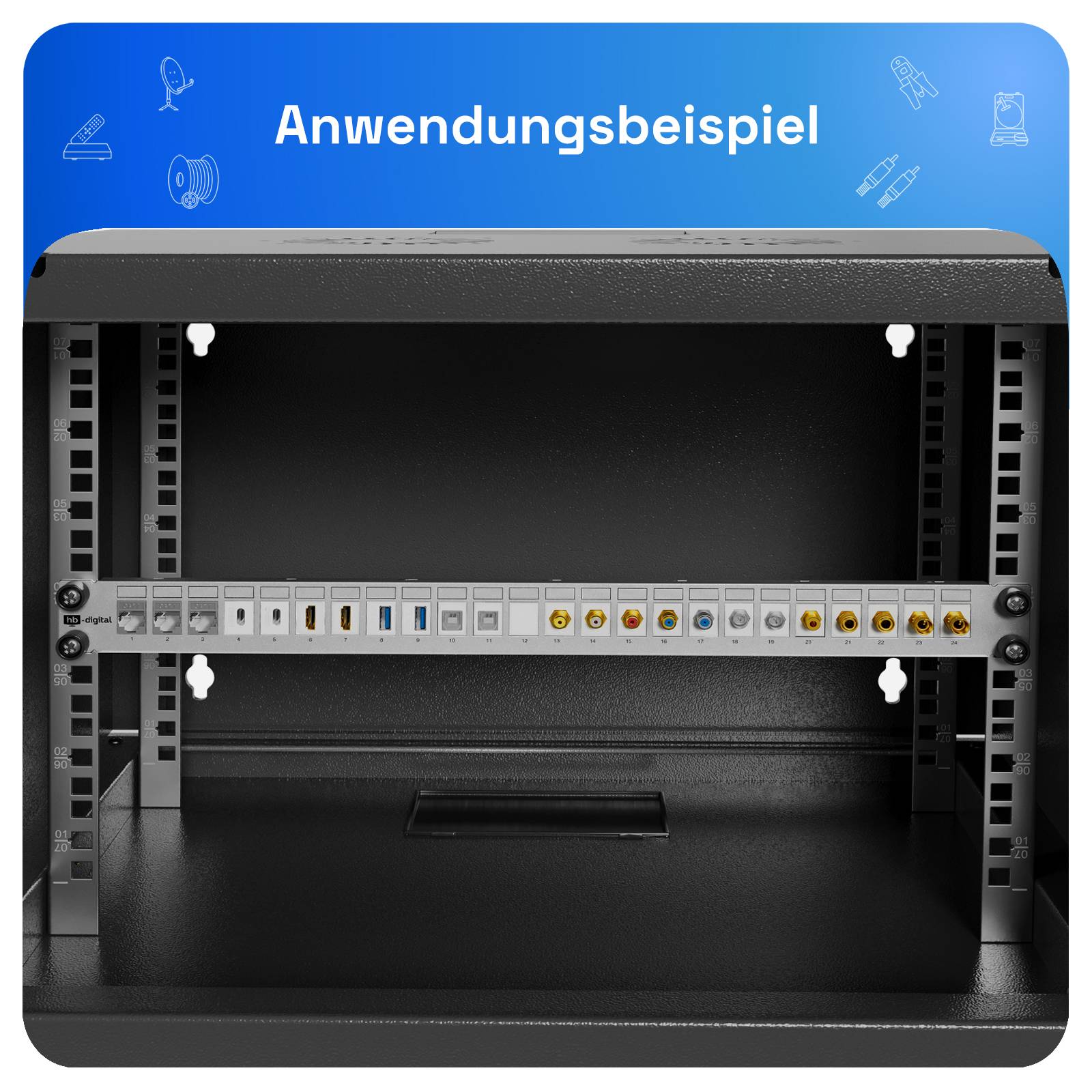 hb-digital Patchpanel 19 zoll / Patchfeld 24-Port für Keystone Module grau