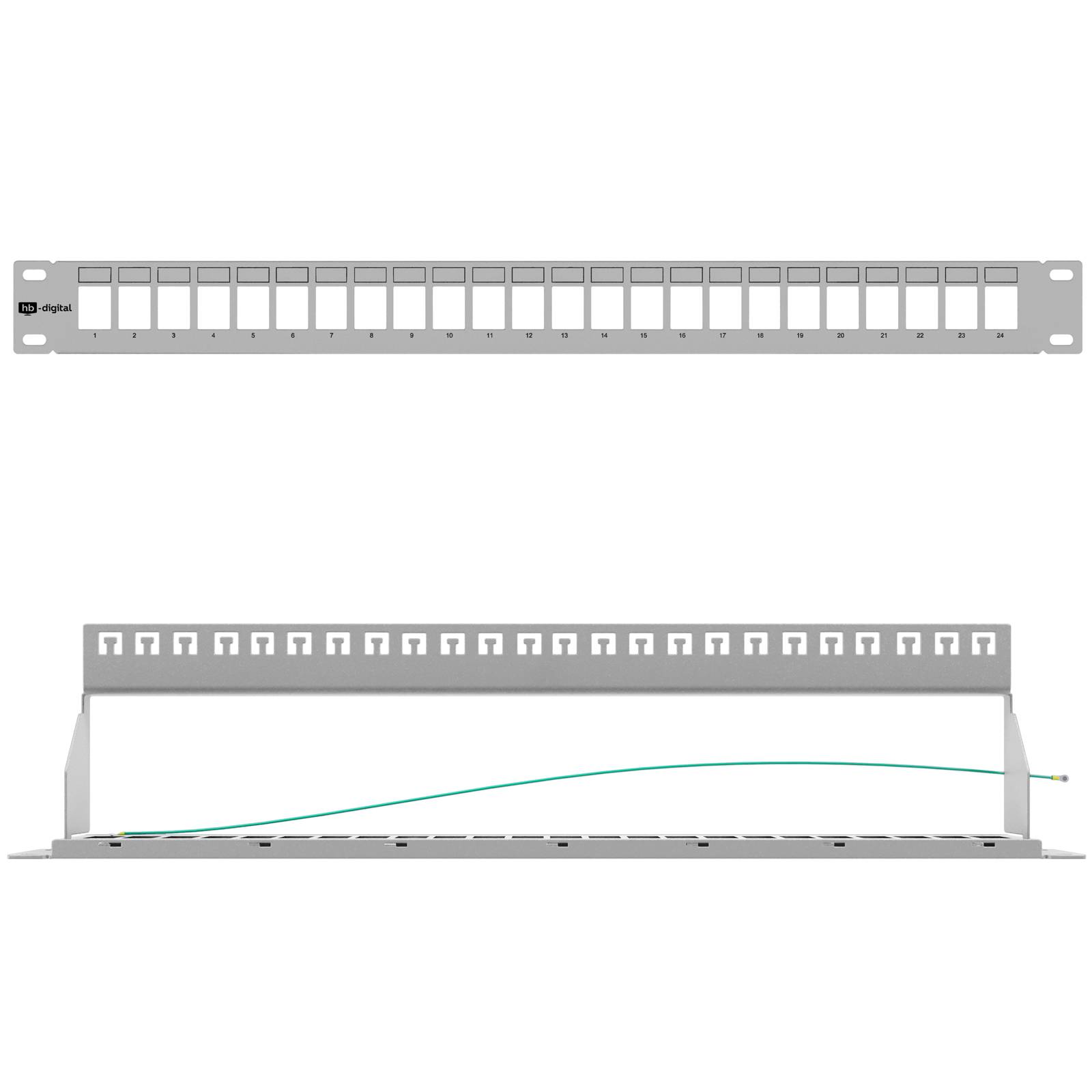 hb-digital Patchpanel 19 zoll / Patchfeld 24-Port für Keystone Module grau