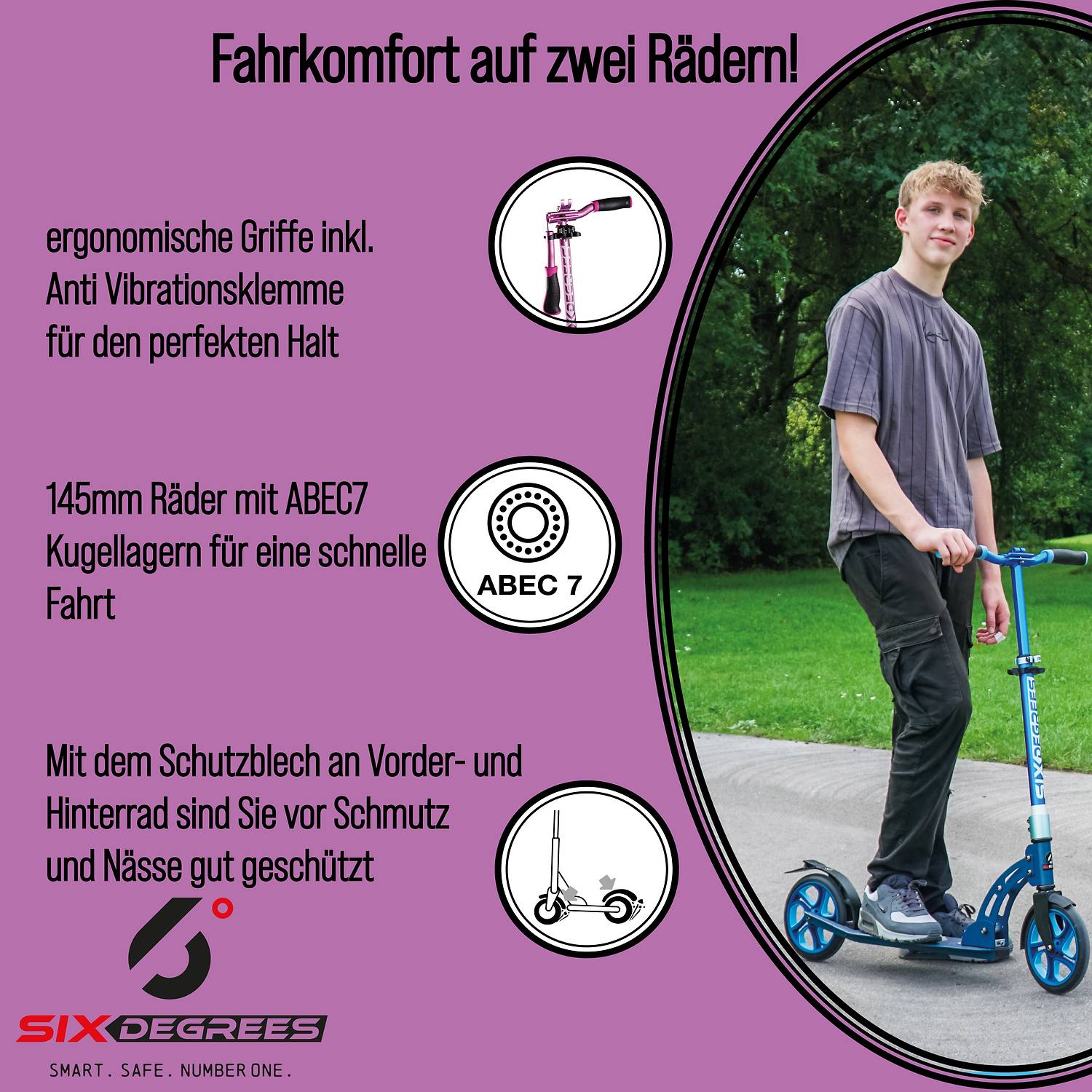 SIX DEGREES Aluminium Scooter Junior 145 mm pink