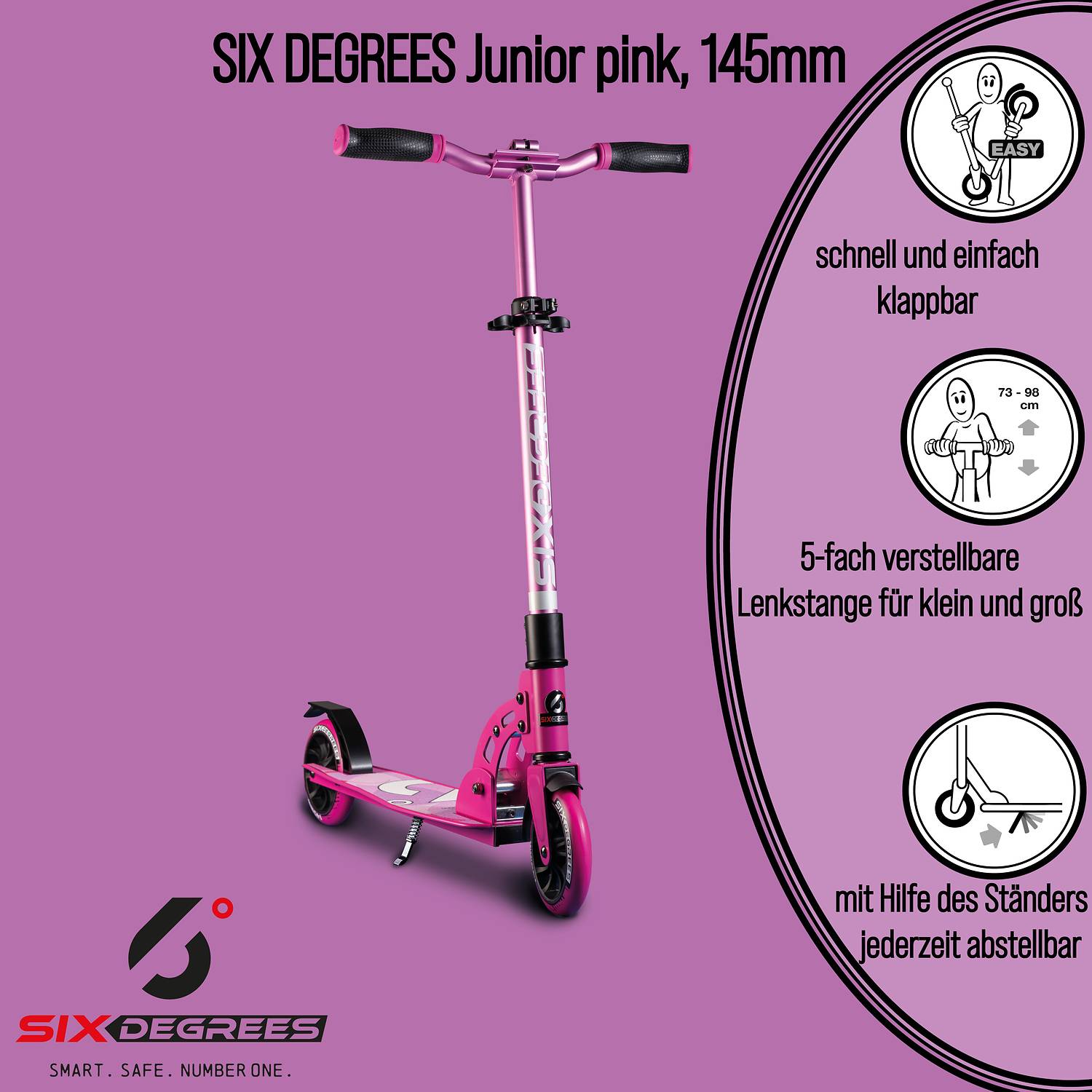 SIX DEGREES Aluminium Scooter Junior 145 mm pink