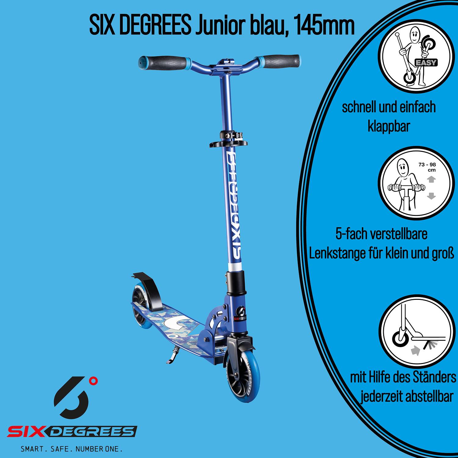 SIX DEGREES Aluminium Scooter Junior 145 mm blau