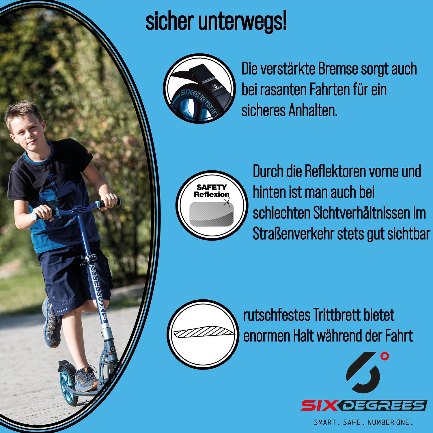 SIX DEGREES Aluminium Scooter Junior 145 mm blau