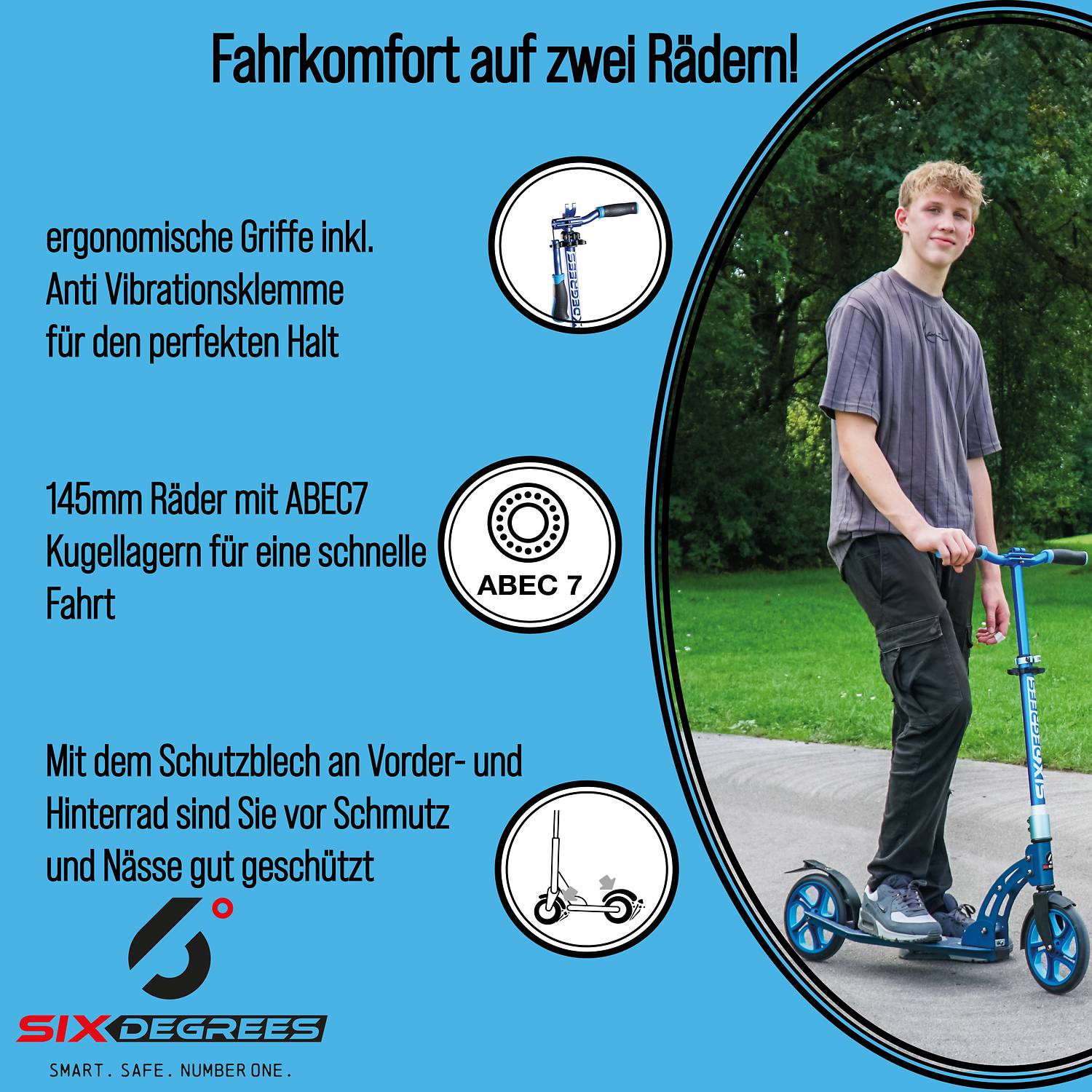 SIX DEGREES Aluminium Scooter Junior 145 mm blau