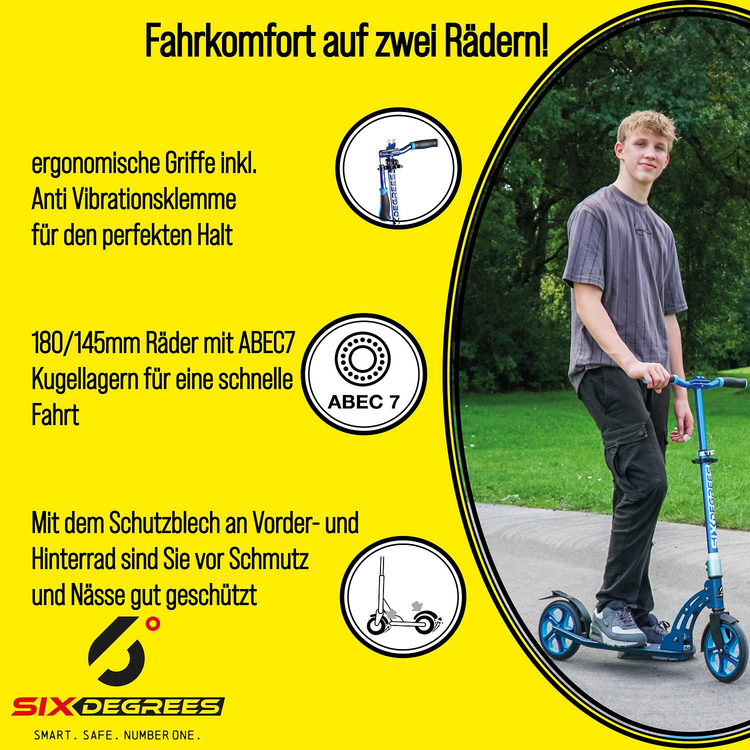 SIX DEGREES Aluminium Scooter Junior 180/145 mm gelb