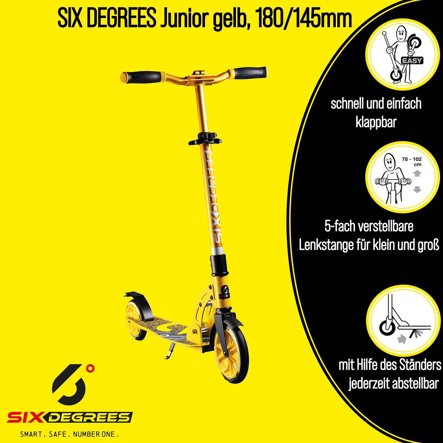 SIX DEGREES Aluminium Scooter Junior 180/145 mm gelb