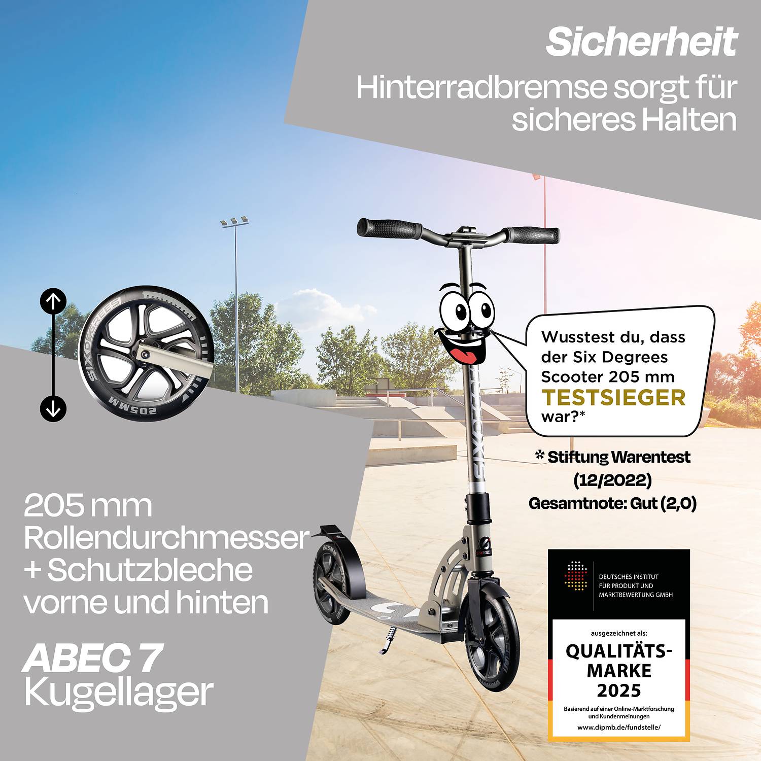 SIX DEGREES Aluminium Scooter 205 mm grau