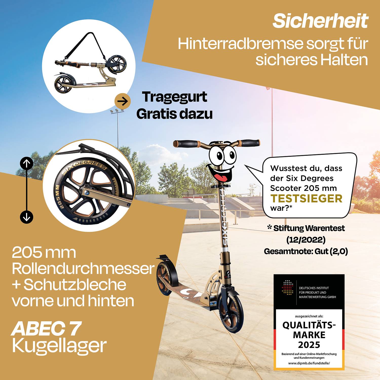 SIX DEGREES Aluminium Scooter 205 mm golden dusk