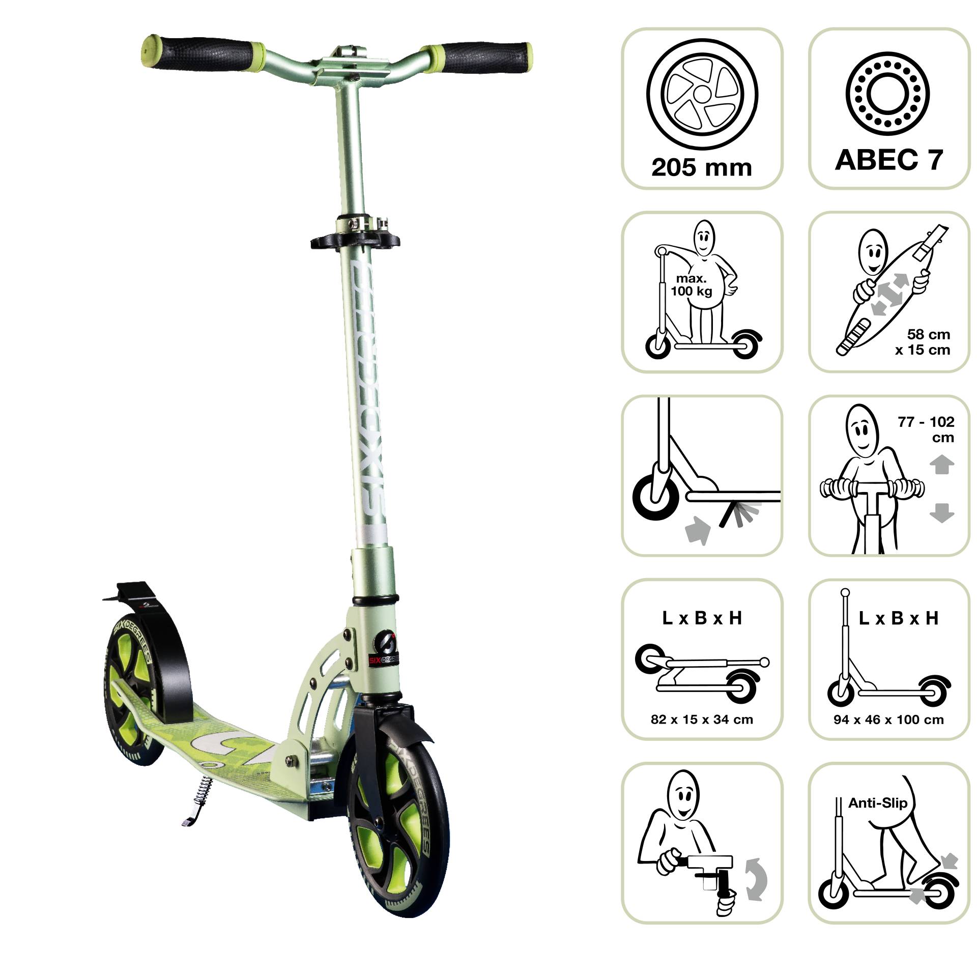 SIX DEGREES Aluminium Scooter 205 mm lime dream