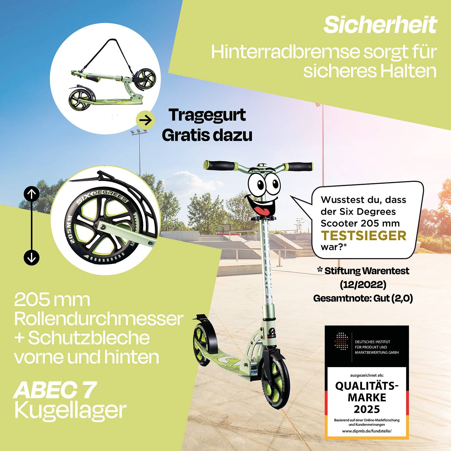 SIX DEGREES Aluminium Scooter 205 mm lime dream
