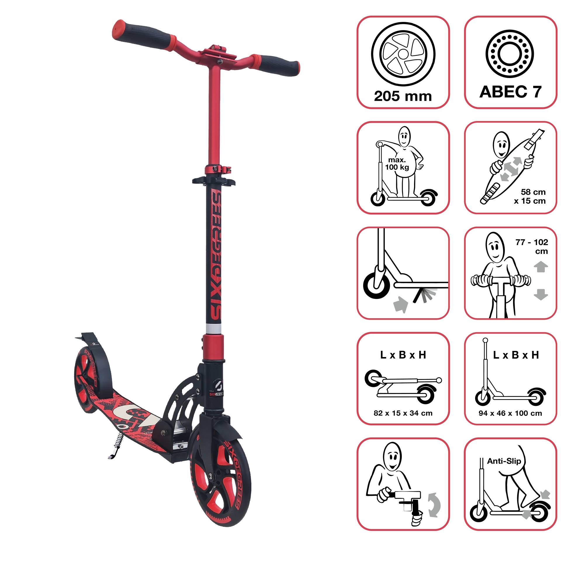 SIX DEGREES Aluminium Scooter 205 mm racing red