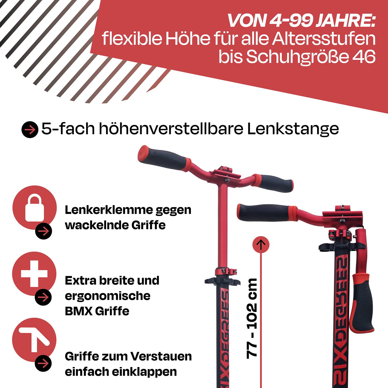 SIX DEGREES Aluminium Scooter 205 mm racing red
