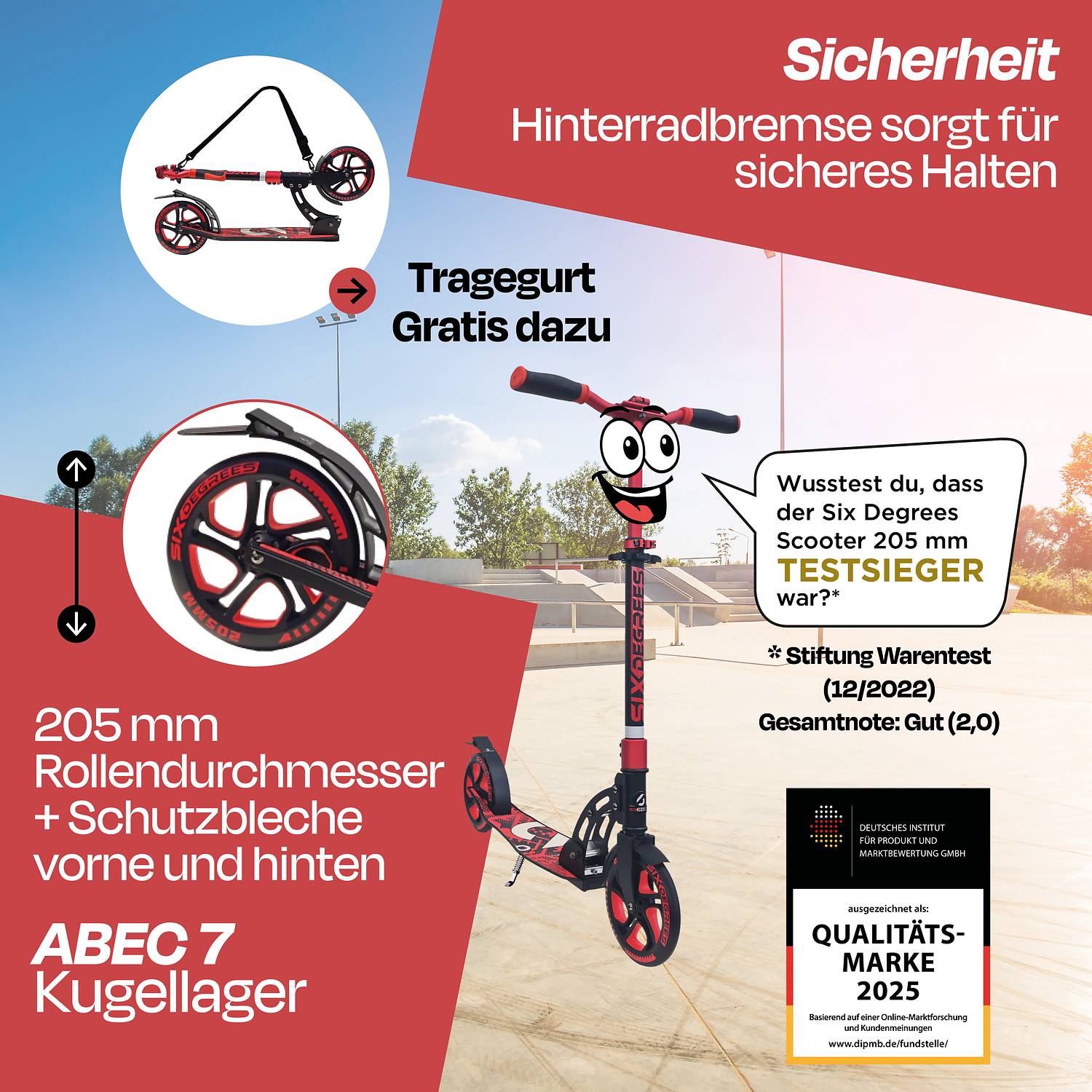 SIX DEGREES Aluminium Scooter 205 mm racing red