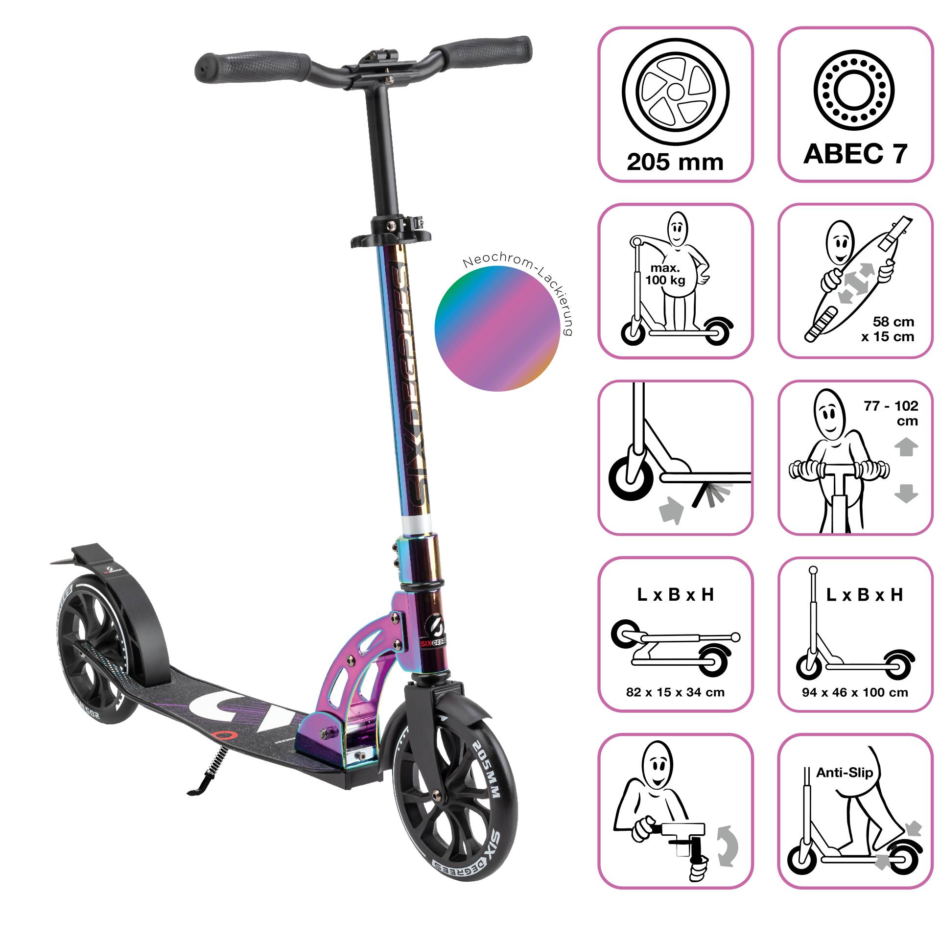 SIX DEGREES Aluminium Scooter 205 mm neochrome Special-Edition