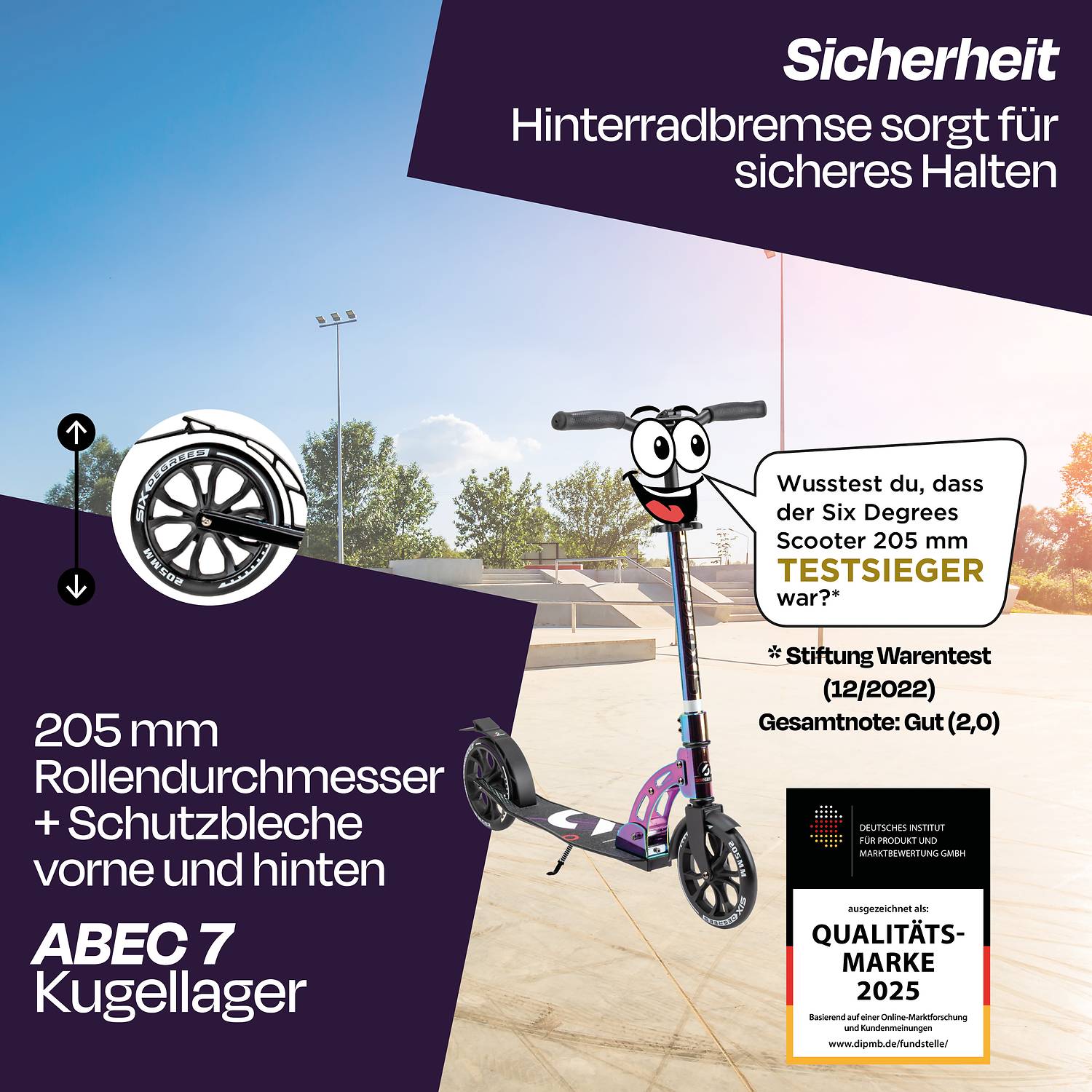 SIX DEGREES Aluminium Scooter 205 mm neochrome Special-Edition