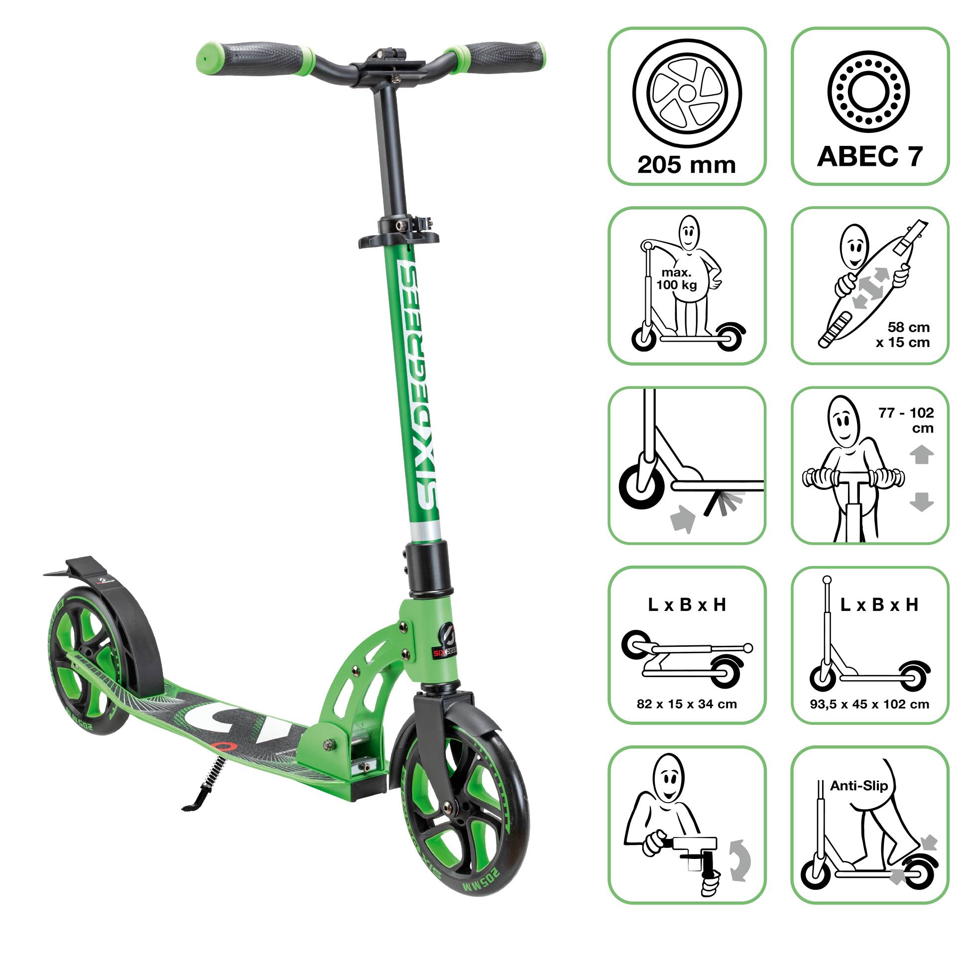 SIX DEGREES Aluminium Scooter 205 mm hellgrün