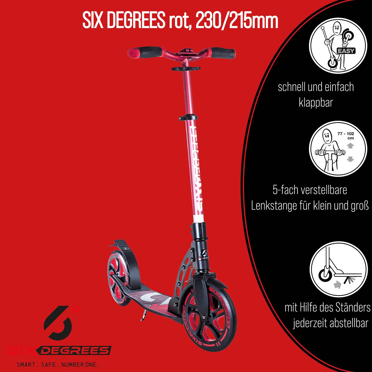 SIX DEGREES Aluminium Scooter 230/215 mm rot
