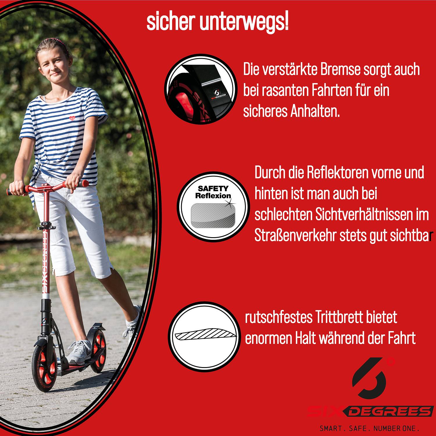 SIX DEGREES Aluminium Scooter 230/215 mm rot