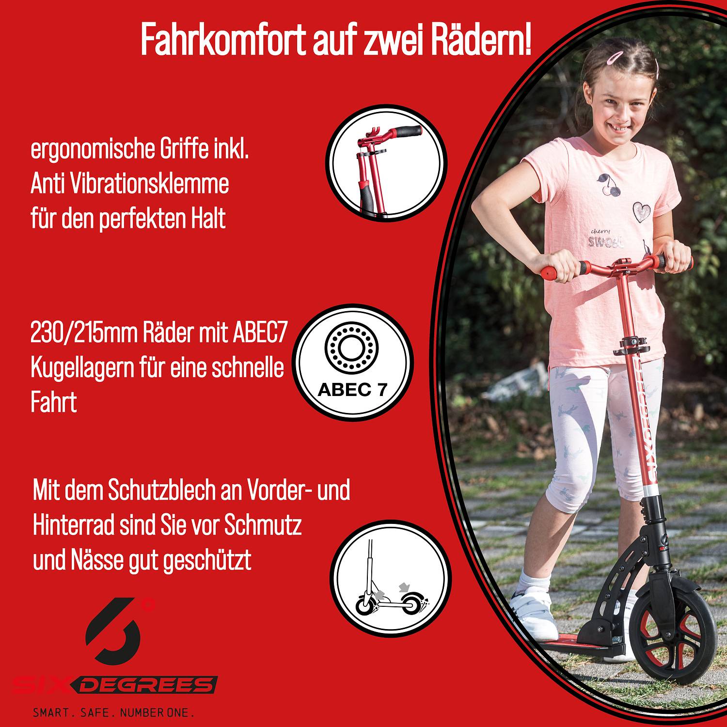 SIX DEGREES Aluminium Scooter 230/215 mm rot
