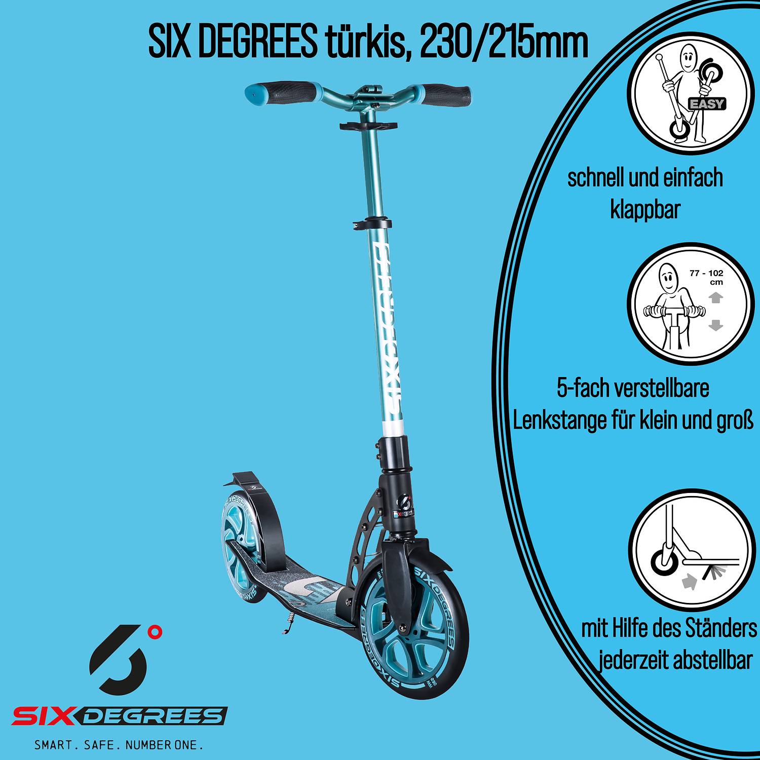 SIX DEGREES Aluminium Scooter 230/215 mm türkis