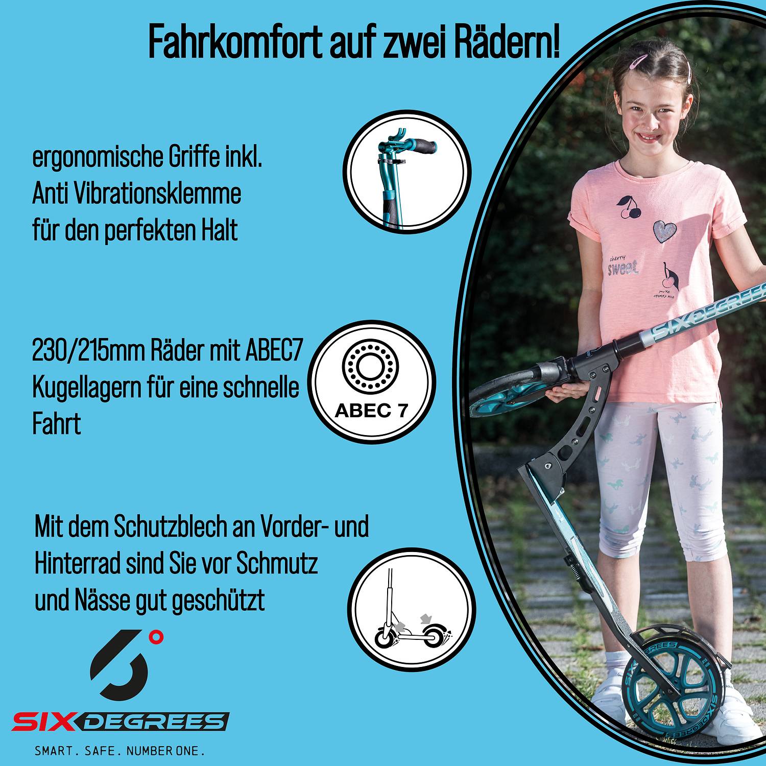SIX DEGREES Aluminium Scooter 230/215 mm türkis